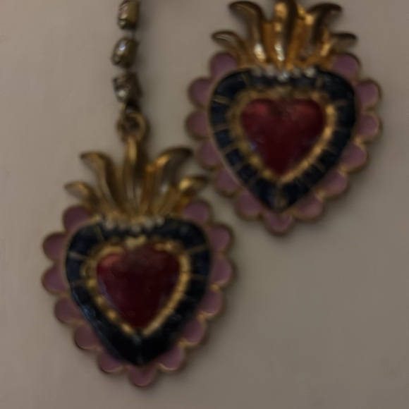 Betsey Johnson Enameled Heart Earrings w/Rhinestones - Picture 2 of 4